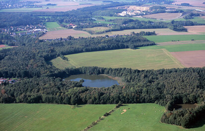 Blick von Südosten auf den Schafteich bei Limbach-Oberfrohna, Teil des FFH-Gebiets Limbacher Teiche, Luftbild (Foto: W. Riether, Archiv Naturschutz LfULG)